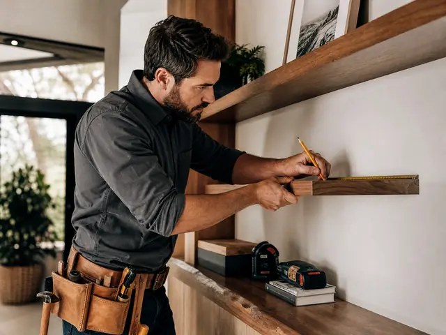 Jonathan Skinner carefully measuring trim work during a finish carpentry project